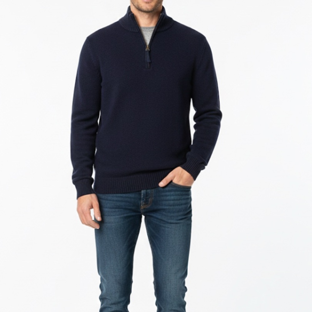 American Eagle Navy 1/4 Zip Sweater Preppy Dark Academia Knit Mock Neck Large